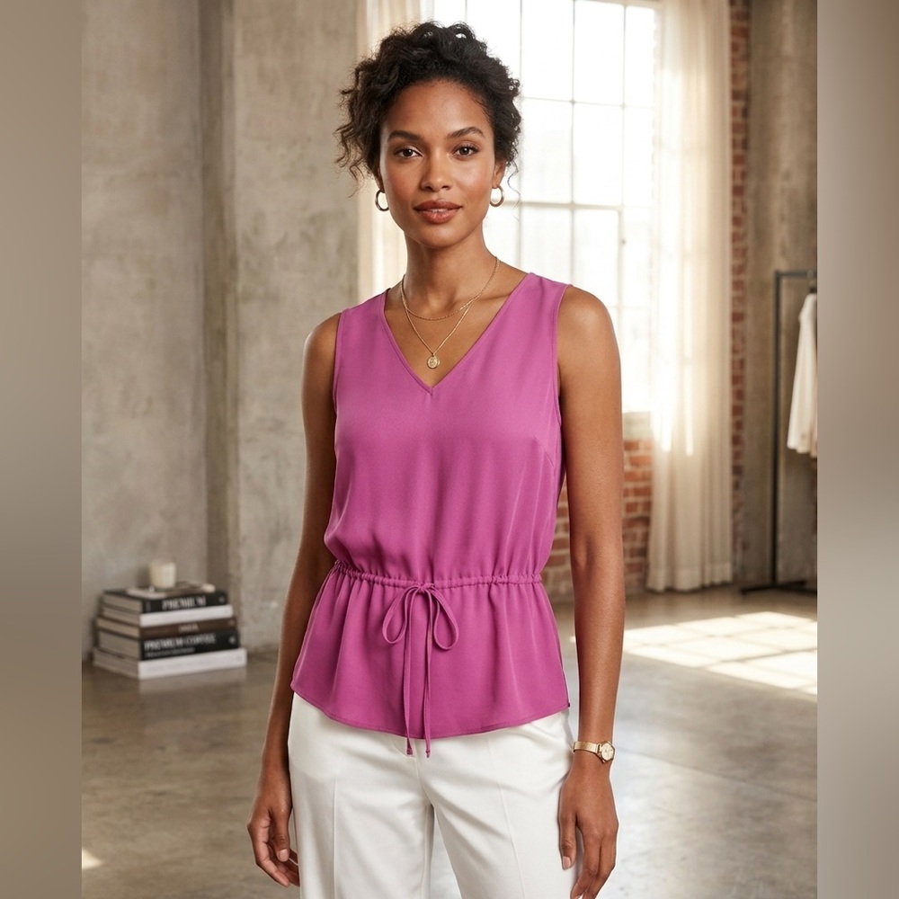 Banana Republic Sleeveless V-Neck Drawstring Tank - Magenta